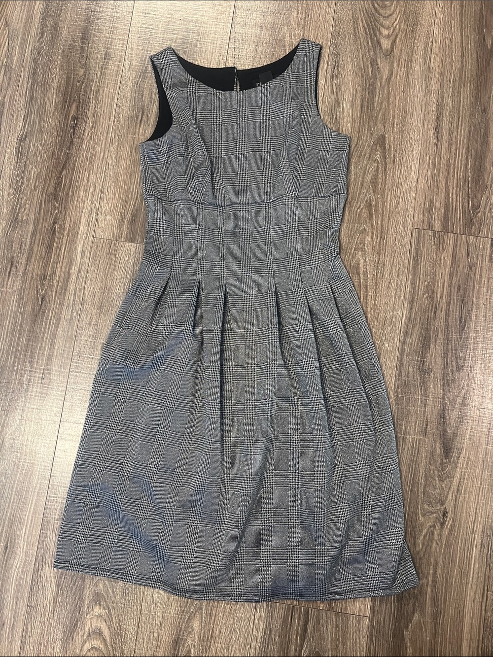 Women's Grey Plaid Sleeveless Fit-and-Flare Dress